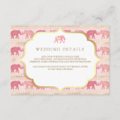 ピンクとゴールドの象 インドのウェディング詳細 エンクロージャーカード (正面)