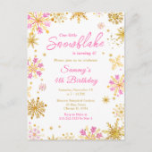 ピンクとゴールドの雪の結晶の誕生日パーティー ポストカード (正面)