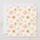 ピンクとゴールドの雪の結晶 ウインターベイビーシャワー 招待状 (裏面)