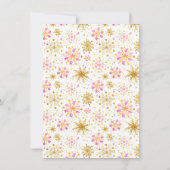 ピンクとゴールドの雪の結晶 冬の誕生日パーティー サンキューカード (裏面)