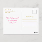 ピンクとゴールドの雪の結晶 誕生日パーティー ポストカード (裏面)