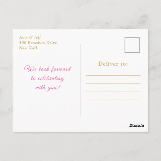 ピンクとゴールドの雪の結晶 誕生日パーティー ポストカード (裏面)