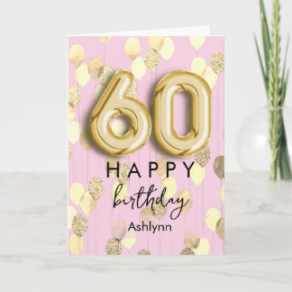 ピンクとゴールドの風船の60歳の誕生日 カード