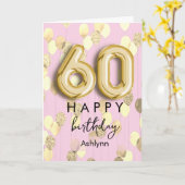 ピンクとゴールドの風船の60歳の誕生日 カード (黄色い花)