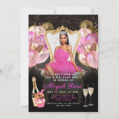 ピンクとゴールドの風船 ロイヤル誕生日招待状 招待状 (正面)