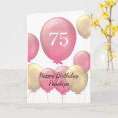 ピンクとゴールドの風船 75歳の誕生日カード カード (黄色い花)