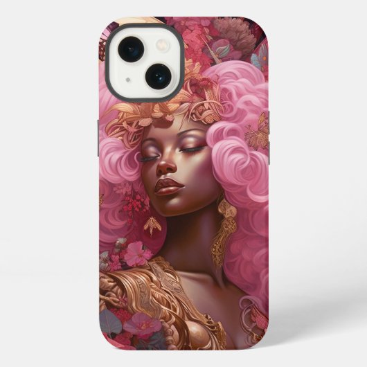 ピンクとゴールドの黒い女神 iPhoneケース (裏面)