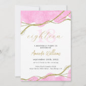 ピンクとゴールドの18歳誕生日パーティー招待状 招待状 (正面)