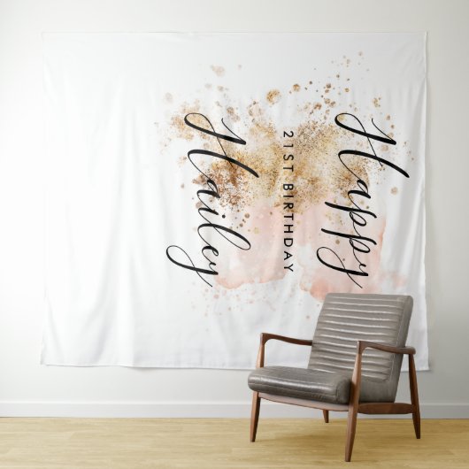 ピンクとゴールドの21歳誕生日写真撮影用背景 タペストリー (インサイチュ(横))