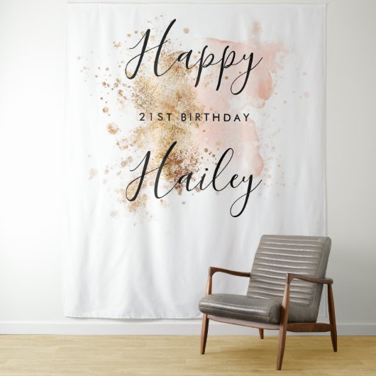 ピンクとゴールドの21歳誕生日写真撮影用背景 タペストリー (インサイチュ)