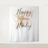 ピンクとゴールドの21歳誕生日写真撮影用背景 タペストリー (正面)