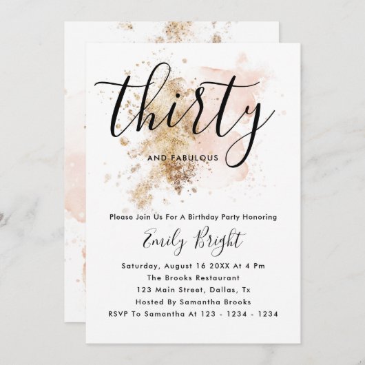 ピンクとゴールドの30歳誕生日招待状 招待状 (正面/裏面)
