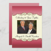 ピンクとゴールドの50周年フォトウェディングアニバーサリー 招待状 (正面/裏面)