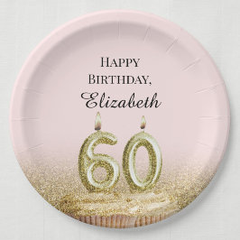 ピンクとゴールドの60歳の誕生日プレート ペーパープレート