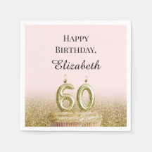 ピンクとゴールドの60歳の誕生日記念ナプキン