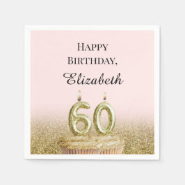 ピンクとゴールドの60歳の誕生日記念ナプキン スタンダードカクテルナプキン