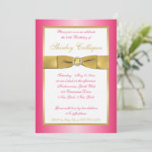 ピンクとゴールドの65歳誕生日招待状 招待状 (スタンド正面)