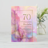 ピンクとゴールドの70歳の誕生日パーティー 招待状 (スタンド正面)