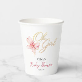 ピンクとゴールドの「Oh Girl」ゴールドタイポグラフィーベイビーシャワー 紙コップ