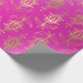 ピンクとゴールドフォイルアラビアのボリウッド ラッピングペーパー (角)