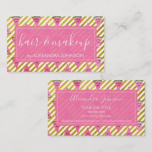 ピンクとゴールドフォイルサマースイカおもしろい 名刺 (正面/裏面)