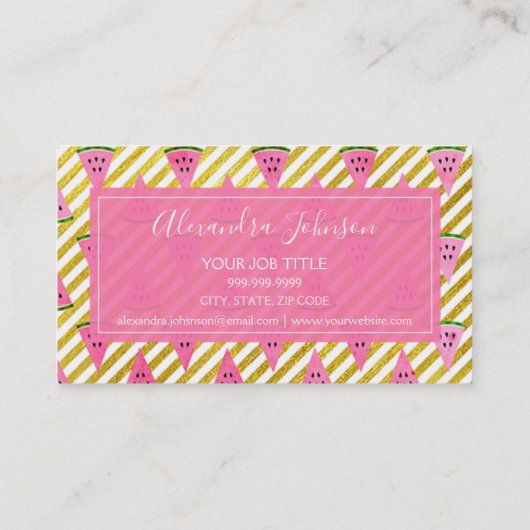 ピンクとゴールドフォイルサマースイカおもしろい 名刺 (裏面)