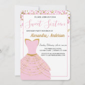 ピンクとゴールドフォイルドレススウィート16誕生日 招待状 (正面)