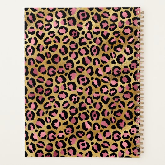 ピンクとゴールドフォイルヒョウのブラシストローク プランナー手帳 (裏面)