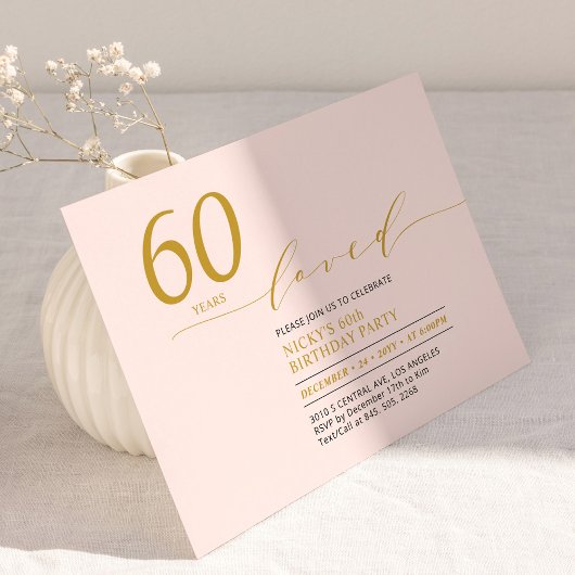 ピンクとゴールド | 60年愛されてきた 60歳誕生日パーティー 招待状