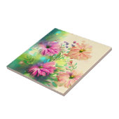 ピンクとサンゴのヴィンテージの花 タイル (側面)