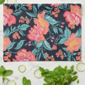 ピンクとサンゴの花 キッチンタオル (折り畳み)