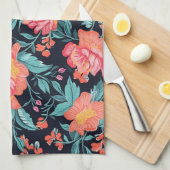 ピンクとサンゴの花 キッチンタオル (四つ折り)