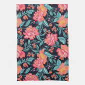 ピンクとサンゴの花 キッチンタオル (縦)