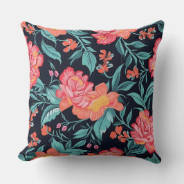 ピンクとサンゴの花 クッション