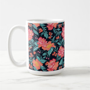 ピンクとサンゴの花 コーヒーマグカップ