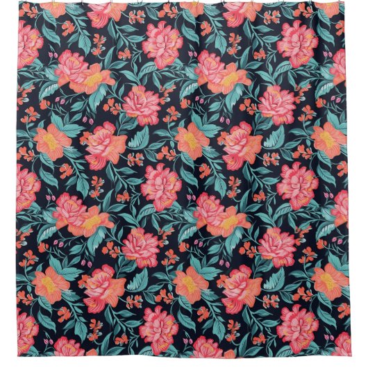 ピンクとサンゴの花 シャワーカーテン (正面)