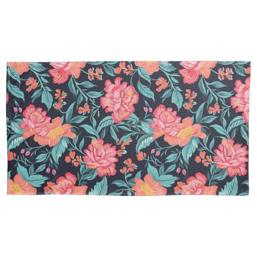 ピンクとサンゴの花 枕カバー (正面左)