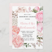 ピンクとサンゴ植物牡丹の花嫁の昼食会 招待状 (正面/裏面)