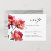 ピンクとサンゴ牡丹ウェディングRSVPカード 出欠カード (正面/裏面)
