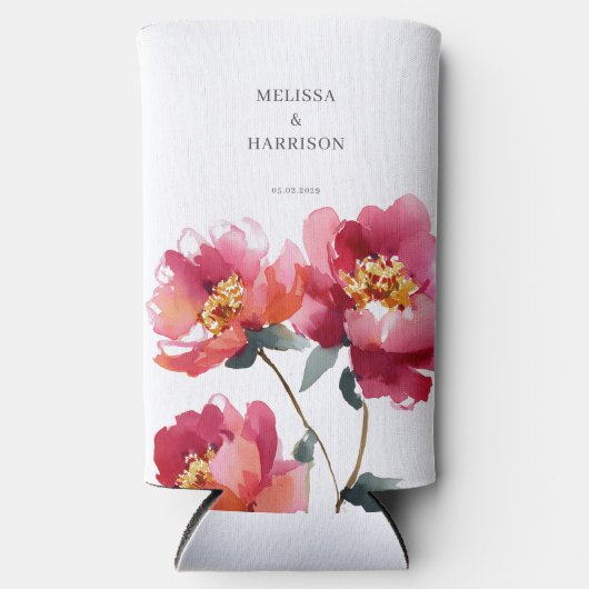 ピンクとサンゴ結婚牡丹 スリム缶クーラー (正面)