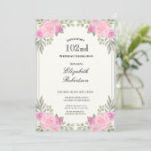 ピンクとサージグリーンの花柄 102歳の誕生日 招待状 (スタンド正面)
