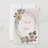 ピンクとシャンパンフラワーグリーン葉 サンキューカード (正面)