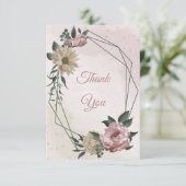 ピンクとシャンパンフラワーグリーン葉 サンキューカード (スタンド正面)