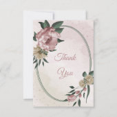 ピンクとシャンパンフラワーグリーン葉 サンキューカード (正面)