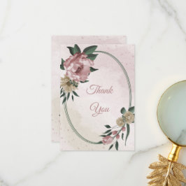 ピンクとシャンパンフラワーグリーン葉 サンキューカード