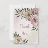ピンクとシャンパンフラワーグリーン葉 サンキューカード (正面)