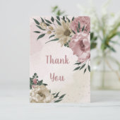 ピンクとシャンパンフラワーグリーン葉 サンキューカード (スタンド正面)