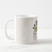 ピンクとシャンパン色の花と緑の葉 コーヒーマグカップ (左)