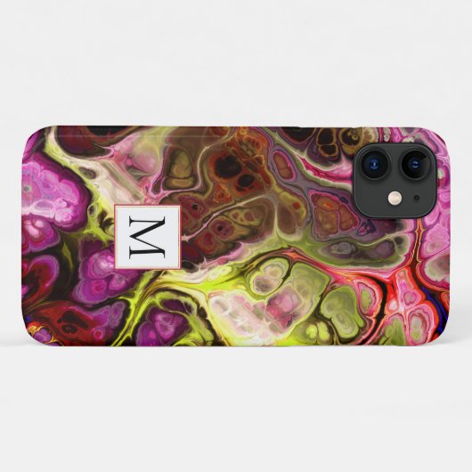 ピンクとシャートレウス大理石絞り染めとモノグラム Case-Mate iPhoneケース (裏面(横))