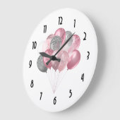 ピンクとシルバーのキラキラ輝くバルーン ラージ壁時計 (傾斜)